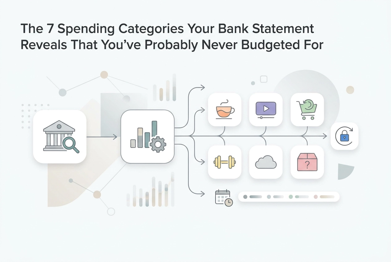 Professional header image for list-based article: The 7 Spending Categories Your Bank Statement Reveals Tha...