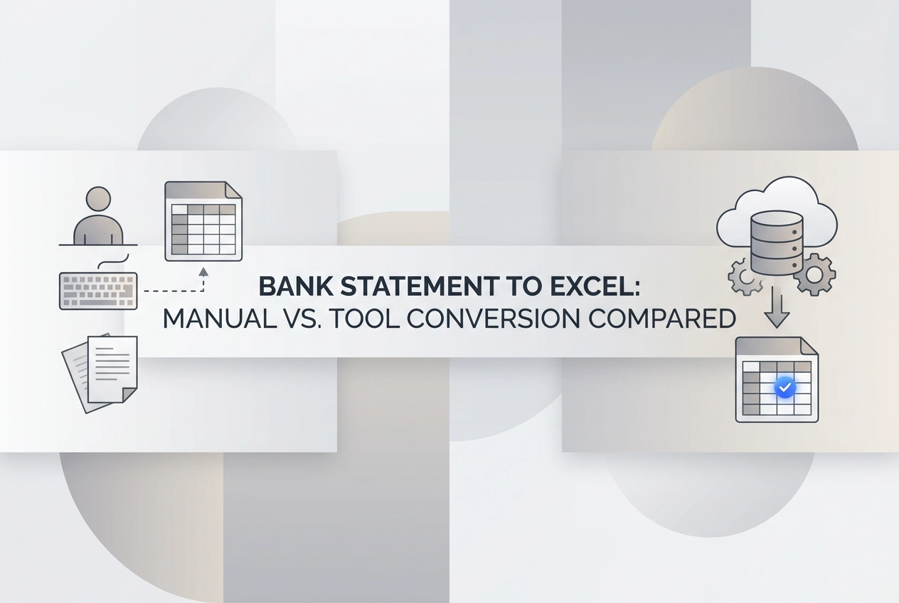 Professional header image for comparison analysis: Bank Statement to Excel: Manual vs. Tool Conversion Compared