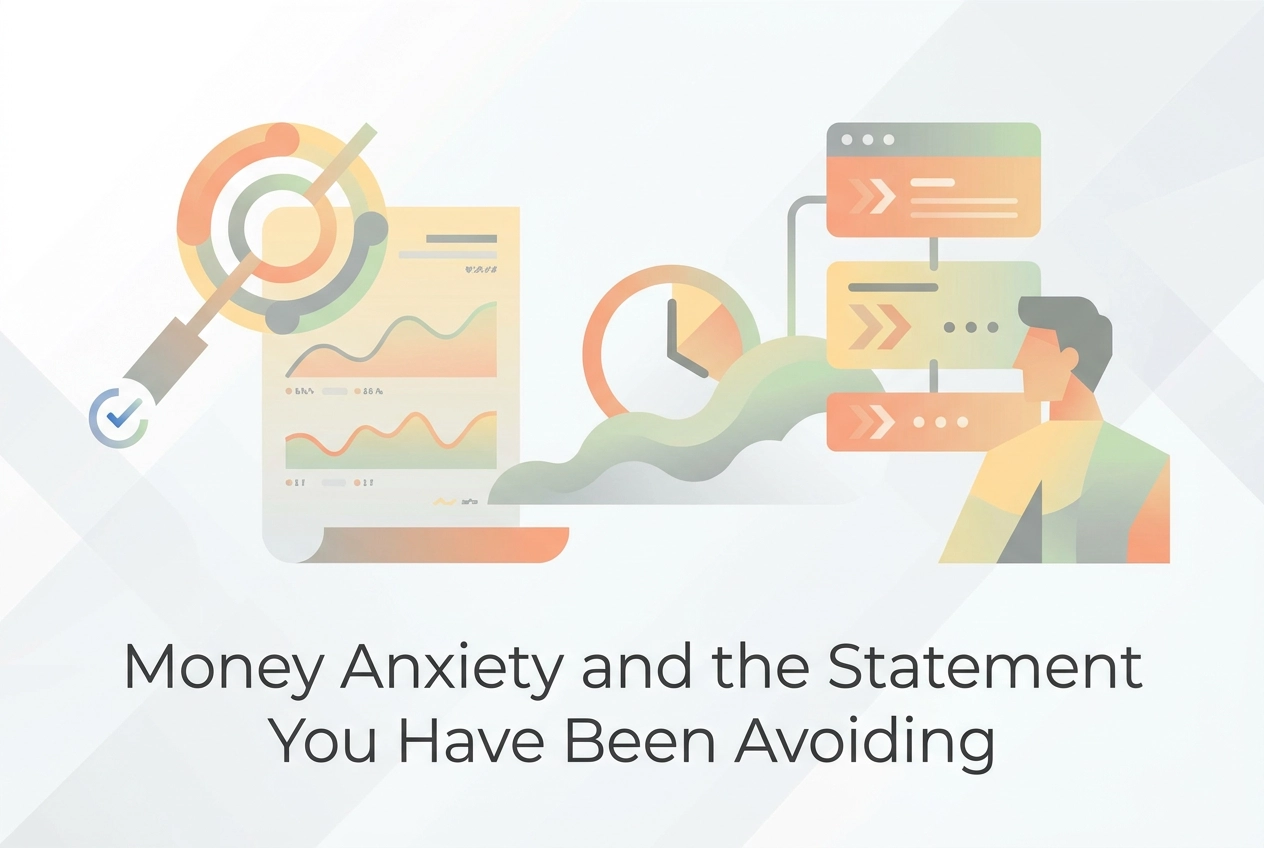 Professional header image for educational tutorial: Money Anxiety and the Statement You Have Been Avoiding