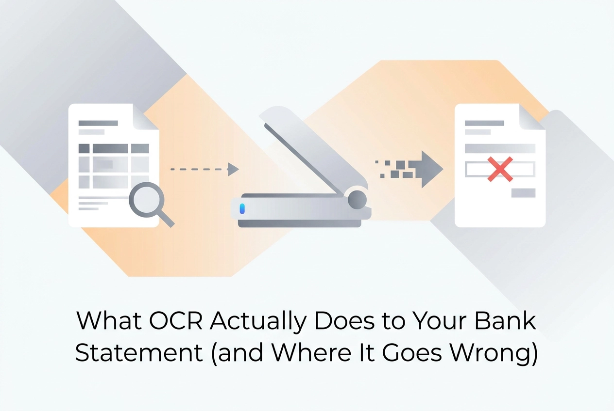 Professional header image for educational tutorial: What OCR Actually Does to Your Bank Statement (and Where ...