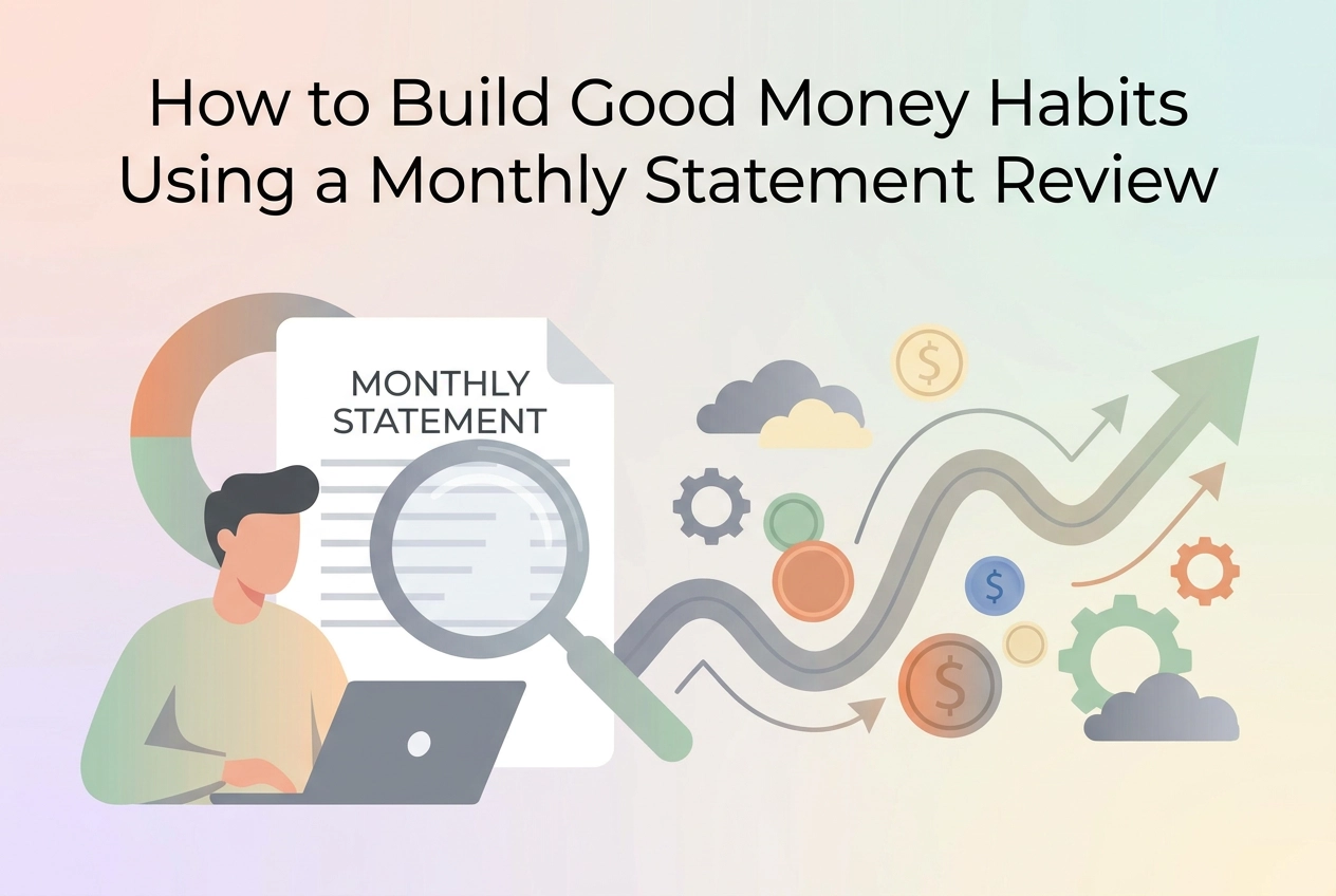 Professional header image for step-by-step guide: How to Build Good Money Habits Using a Monthly Statement ...