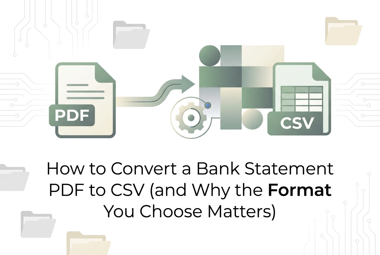 Professional header image for educational tutorial: How to Convert a Bank Statement PDF to CSV (and Why the F...