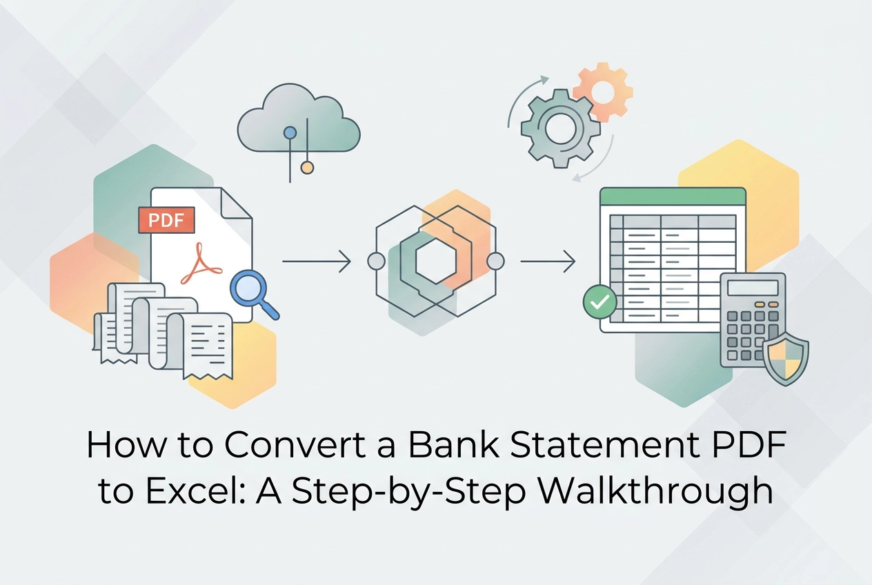 Professional header image for step-by-step guide: How to Convert a Bank Statement PDF to Excel: A Step-by-S...