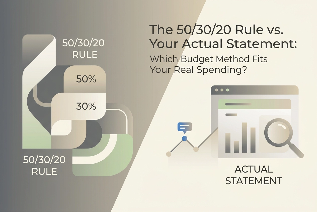 Professional header image for comparison analysis: The 50/30/20 Rule vs. Your Actual Statement: Which Budget...